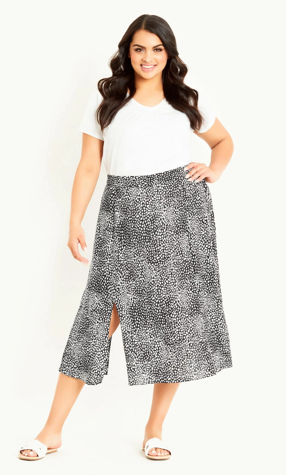 Evans Black Mono Print Midi Skirt