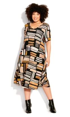 Avenue Brown V-Neck Swing Print Dress
