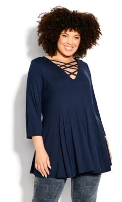Avenue Navy Blue Cross Front Top