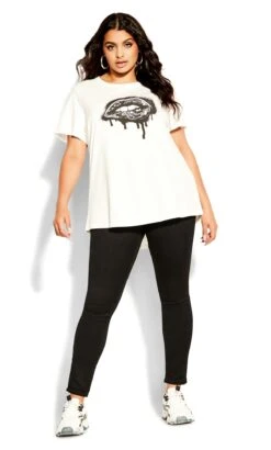 City Chic Ivory White Foil Lips Graphic Print T-Shirt