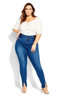 City Chic Blue Denim Harley Split Hem Jeans