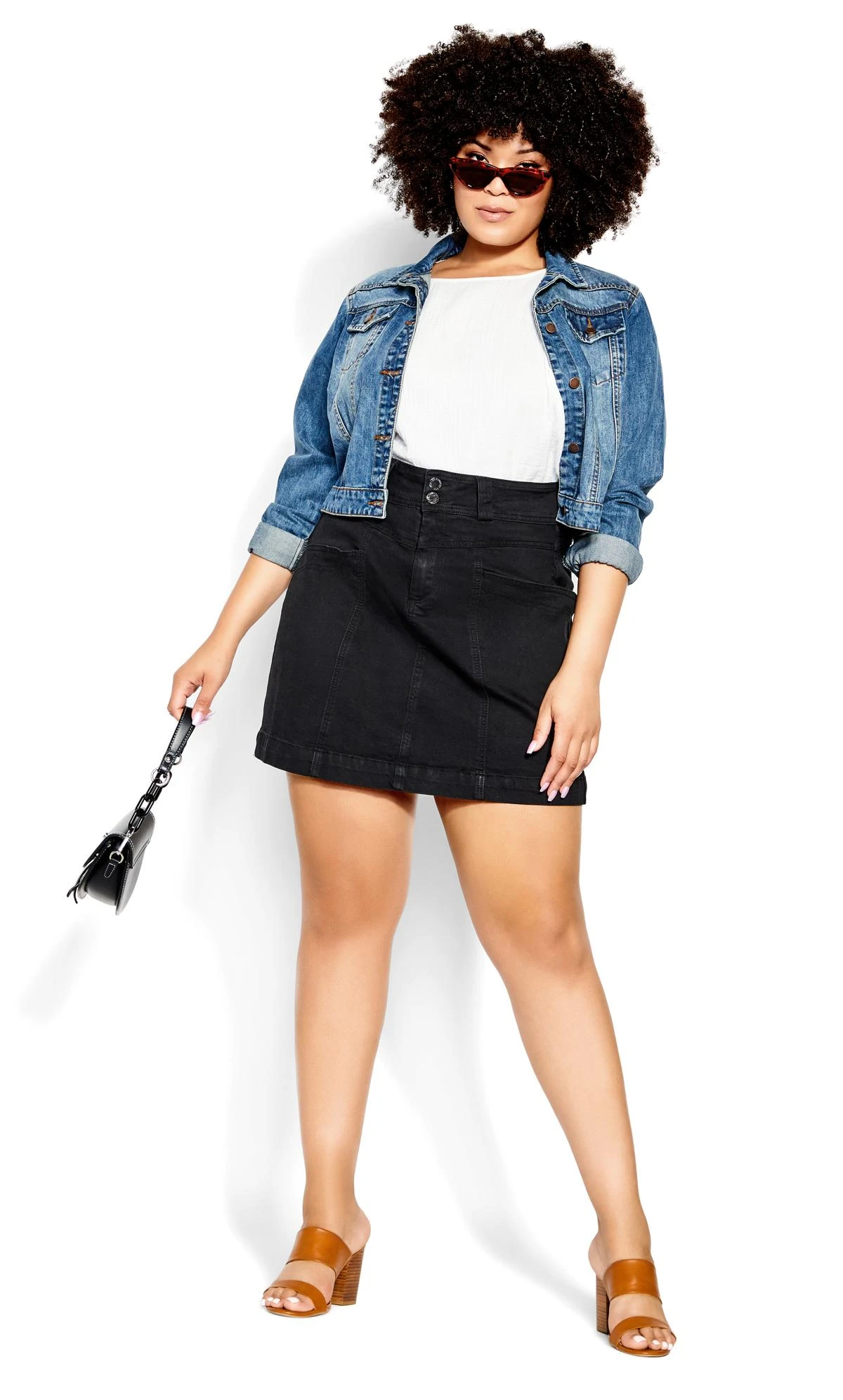 City Chic Black Washed Denim Skirt - Image 2