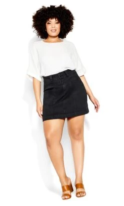 City Chic Black Washed Denim Skirt