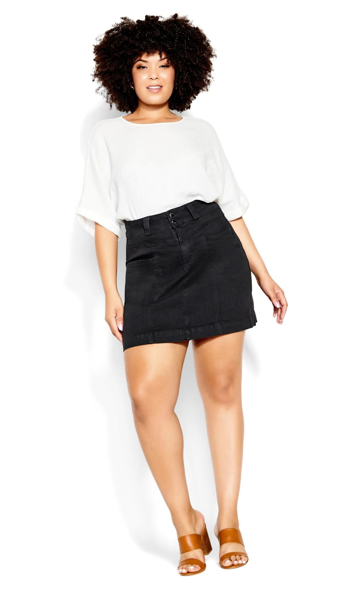 City Chic Black Washed Denim Skirt