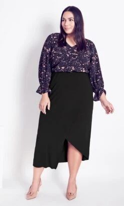 Avenue Arna York Black Dry Knit Wrap Skirt