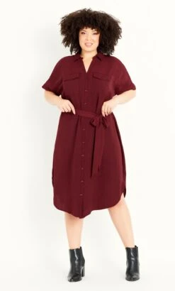 Evans Burgundy Utility Shirt Dress