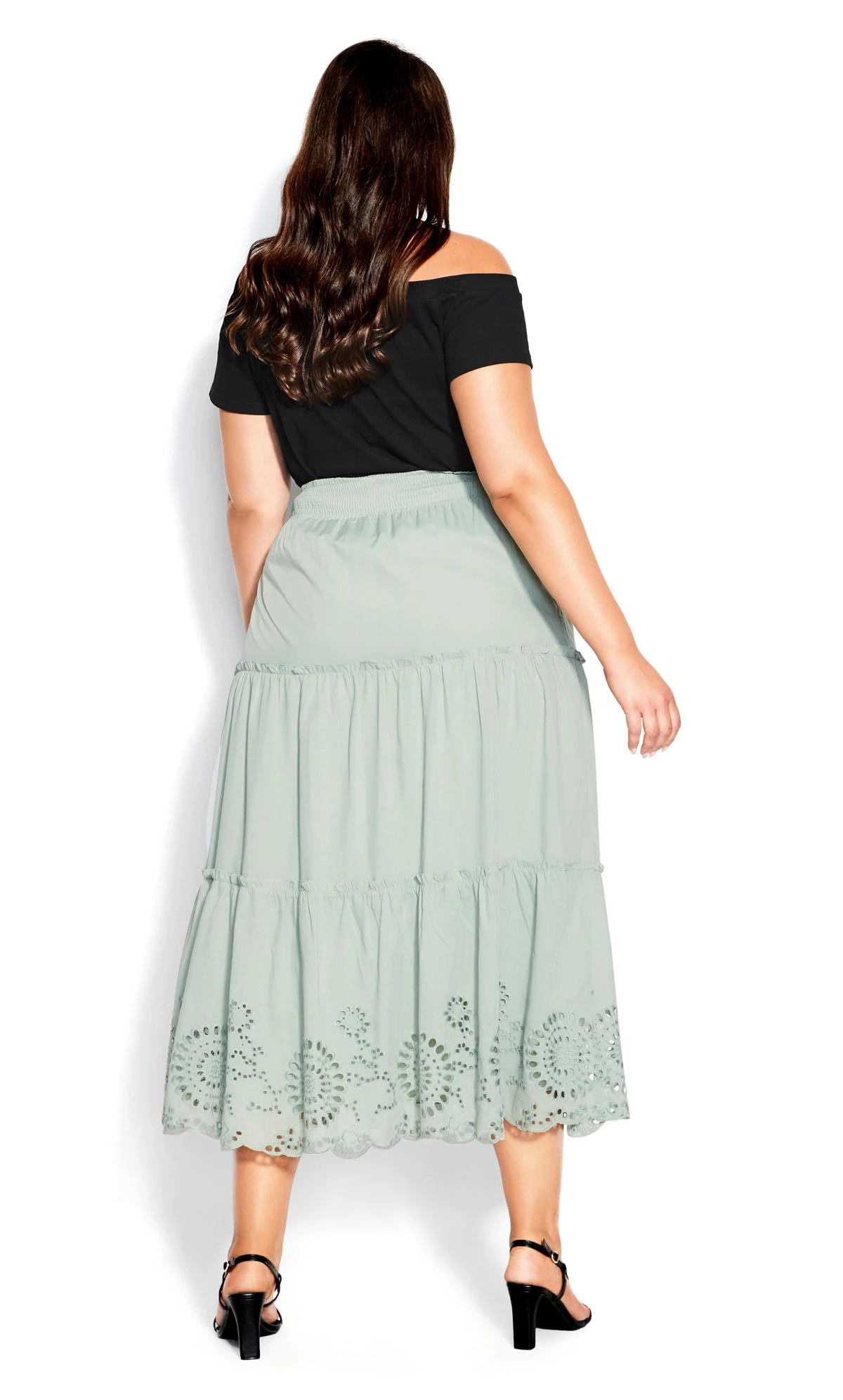 City Chic Green Embroidered Detail Skirt - Image 3