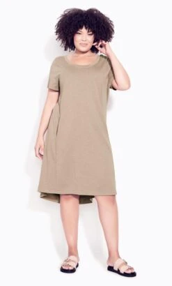 Avenue Zim & Zoe Natural Brown Pocket Detail T-Shirt Dress
