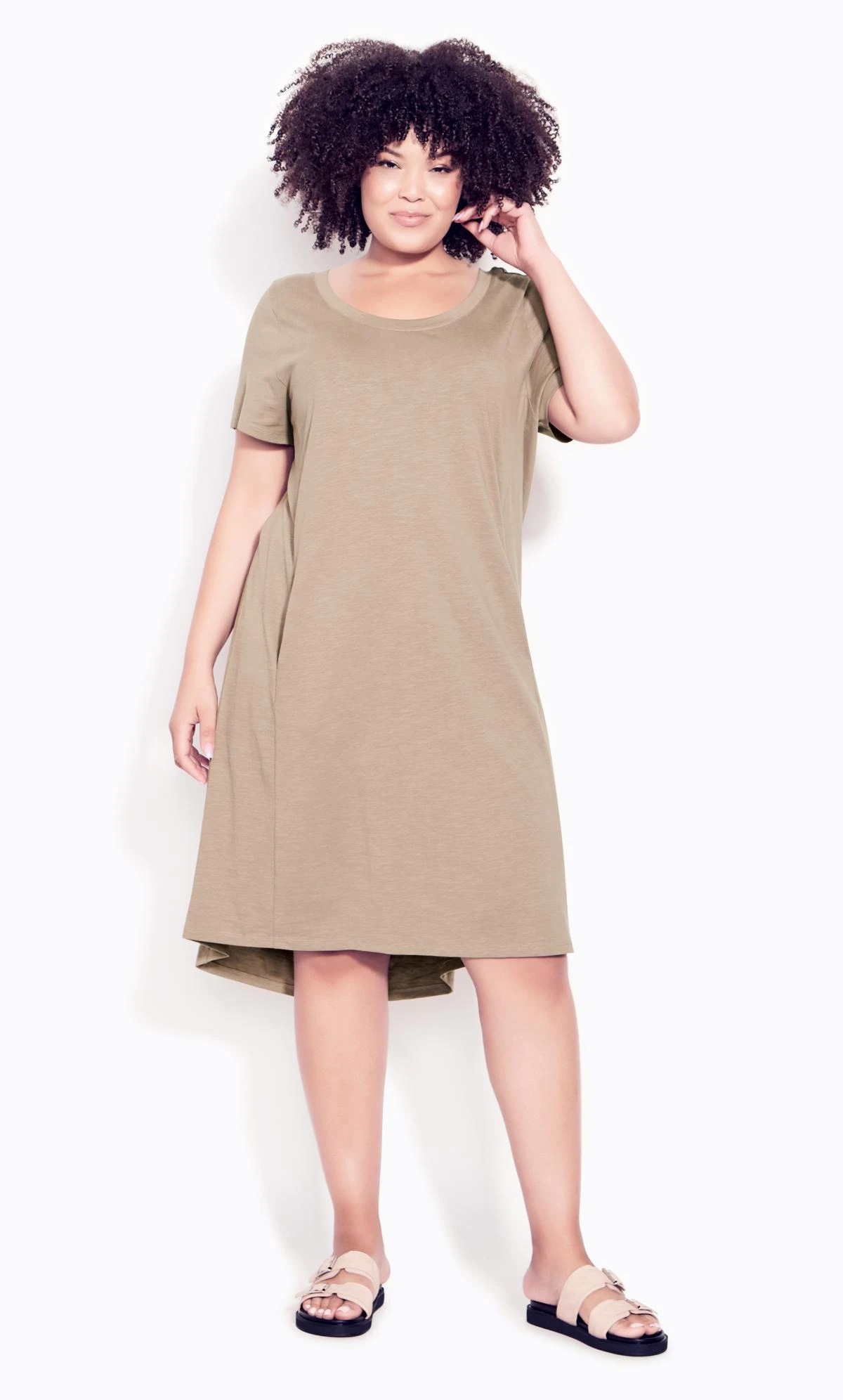 Avenue Zim & Zoe Natural Brown Pocket Detail T-Shirt Dress