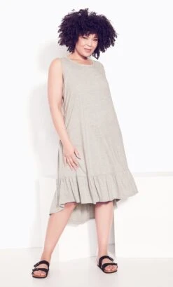 Avenue Grey Sleeveless Dipped Smock Hem Midi Dress