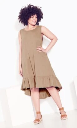 City Chic Zim & Zoe Brown Evie Ruffle Plain Dress