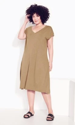 City Chic Zim & Zoe Brown Lilly Plain Dress