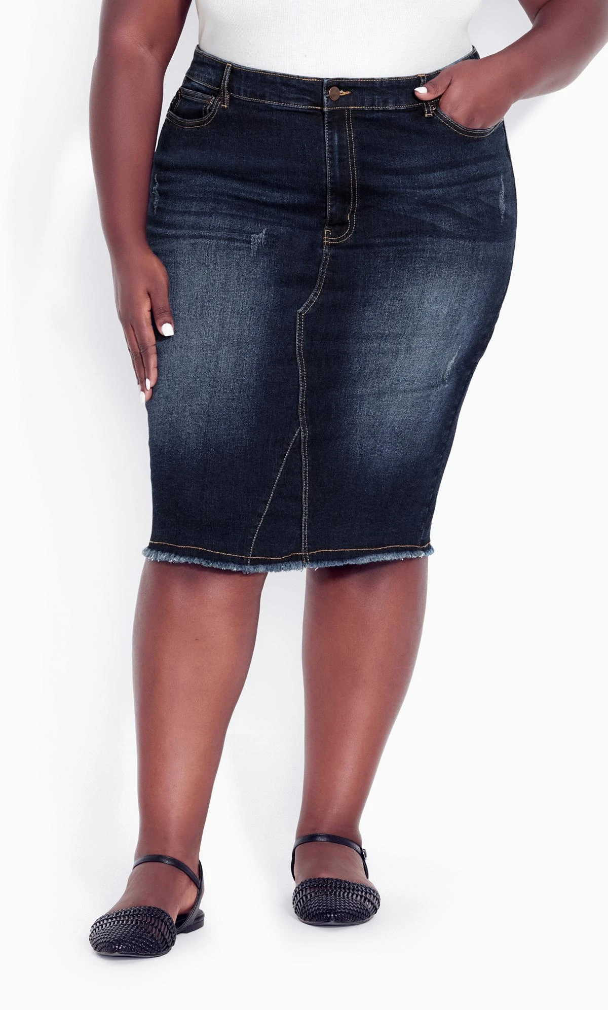 Avenue Blue Dark Wash Stretch Denim Skirt - Image 2