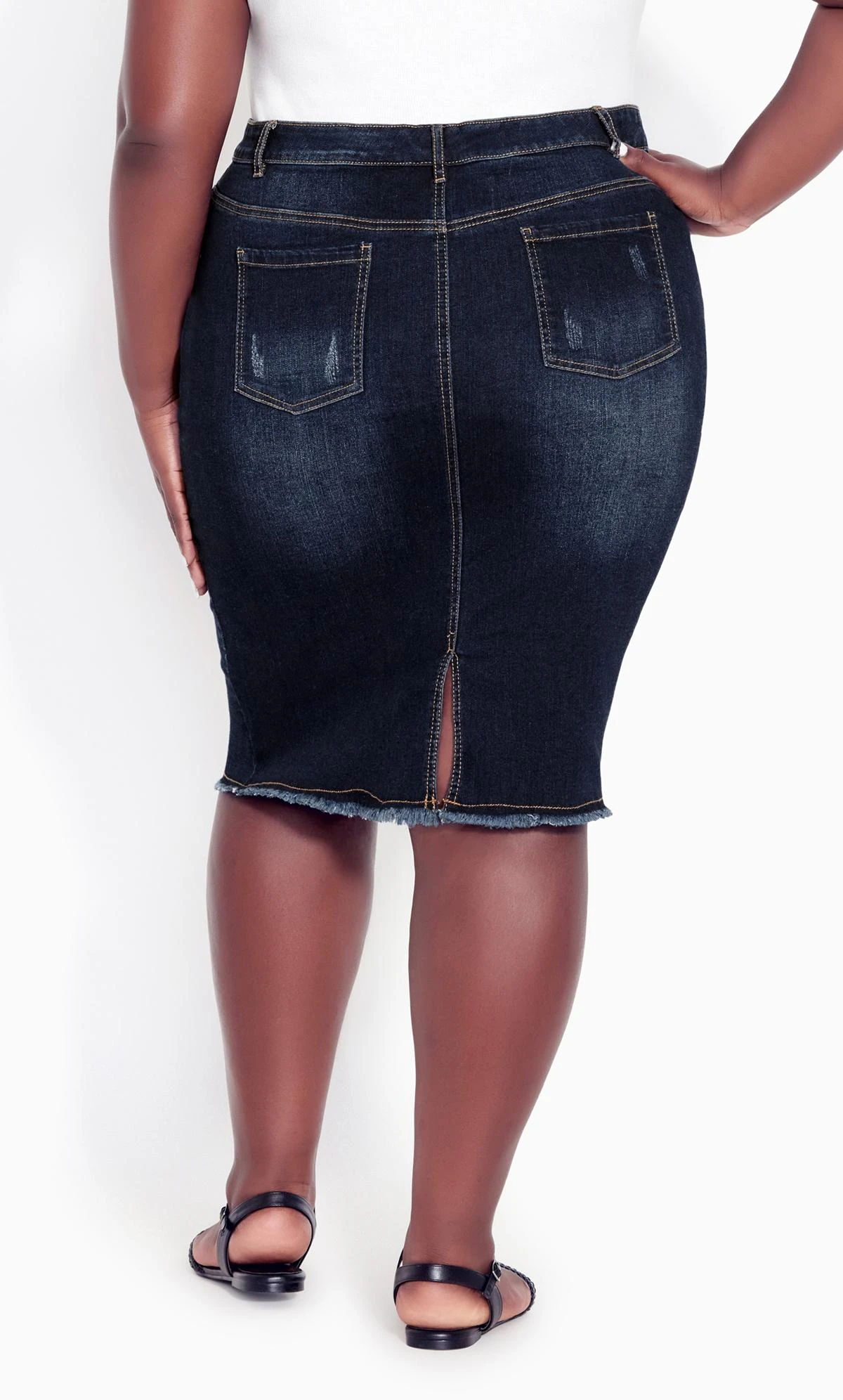 Avenue Blue Dark Wash Stretch Denim Skirt - Image 4