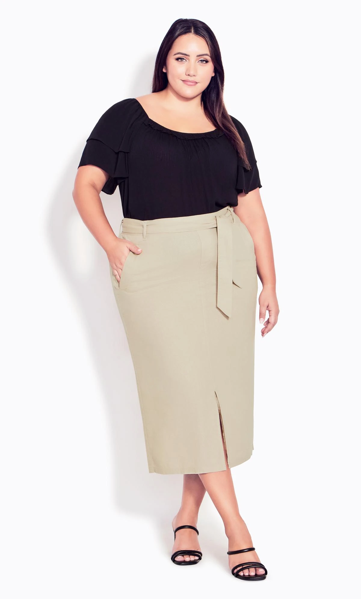 Evans Brown Linen Blend Skirt