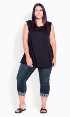 Avenue Indigo Blue Denim Sequin Cuff Cropped Jeans