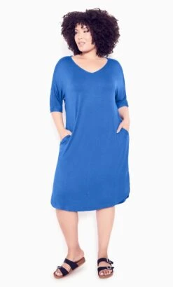 City Chic Zim & Zoe Blue Knit Pocket Plain Dress