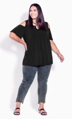 Avenue Black Cut Out Cold Shoulder T-Shirt
