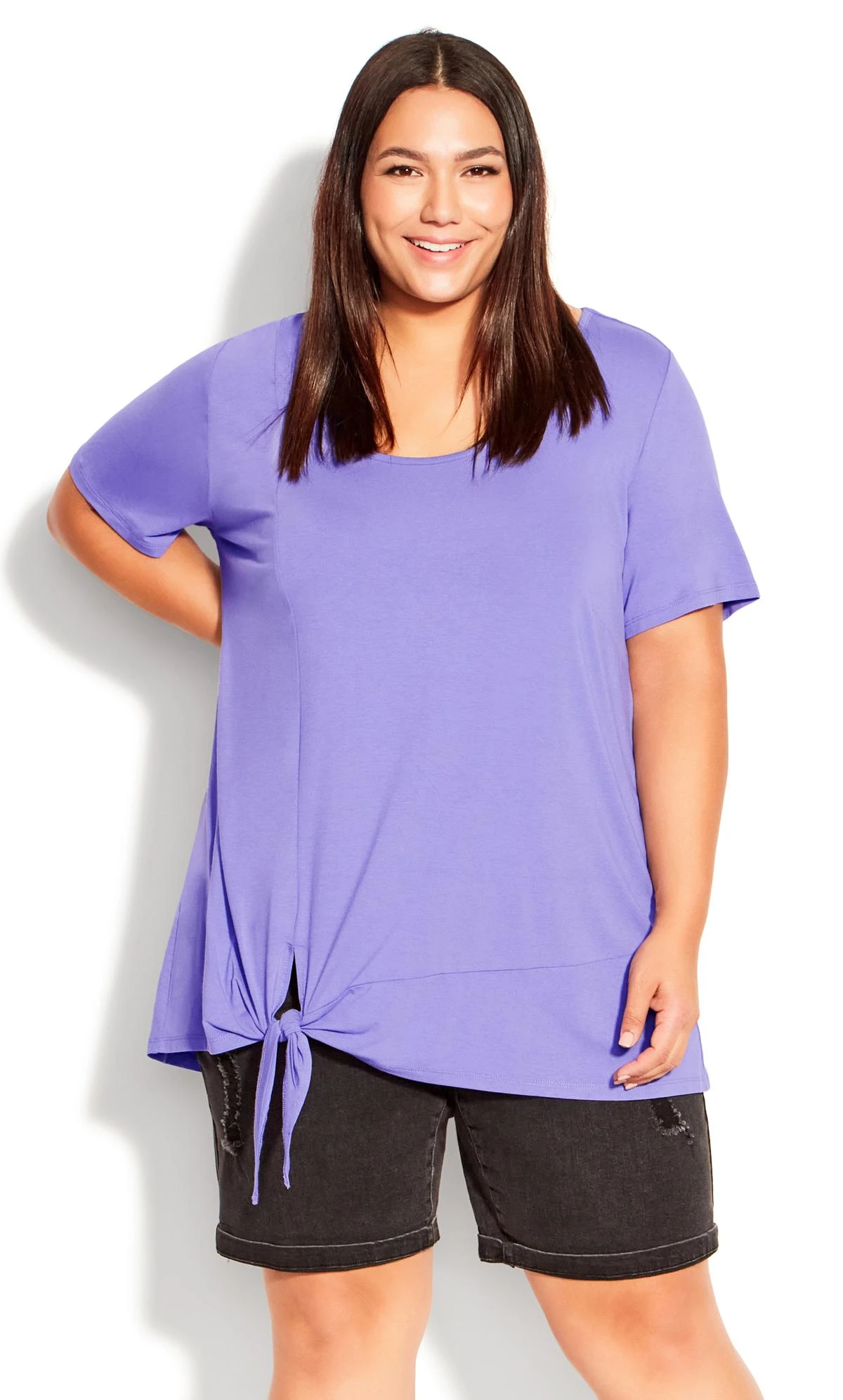 Avenue Purple Tie Hem Detail T-Shirt - Image 2