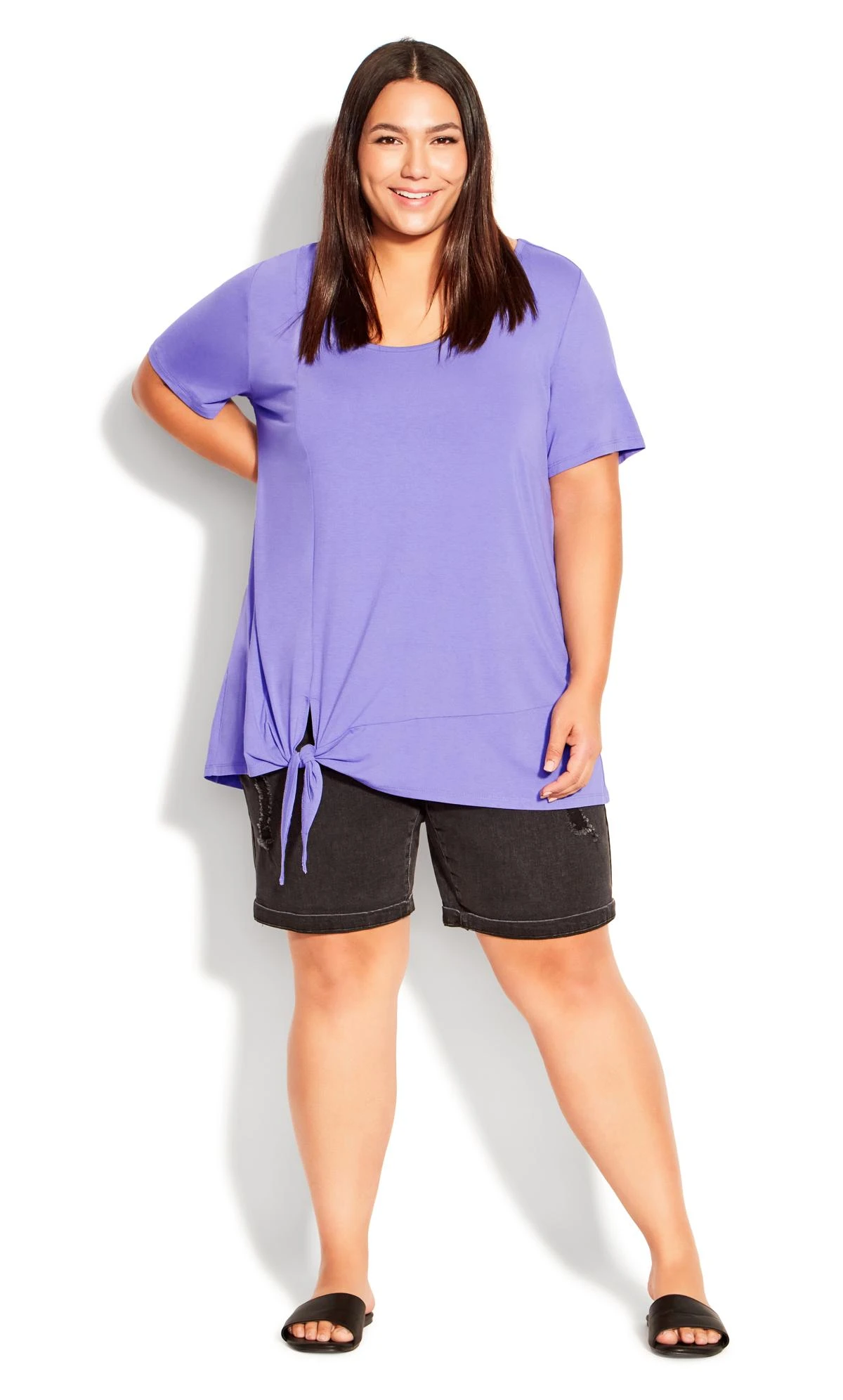 Avenue Purple Tie Hem Detail T-Shirt