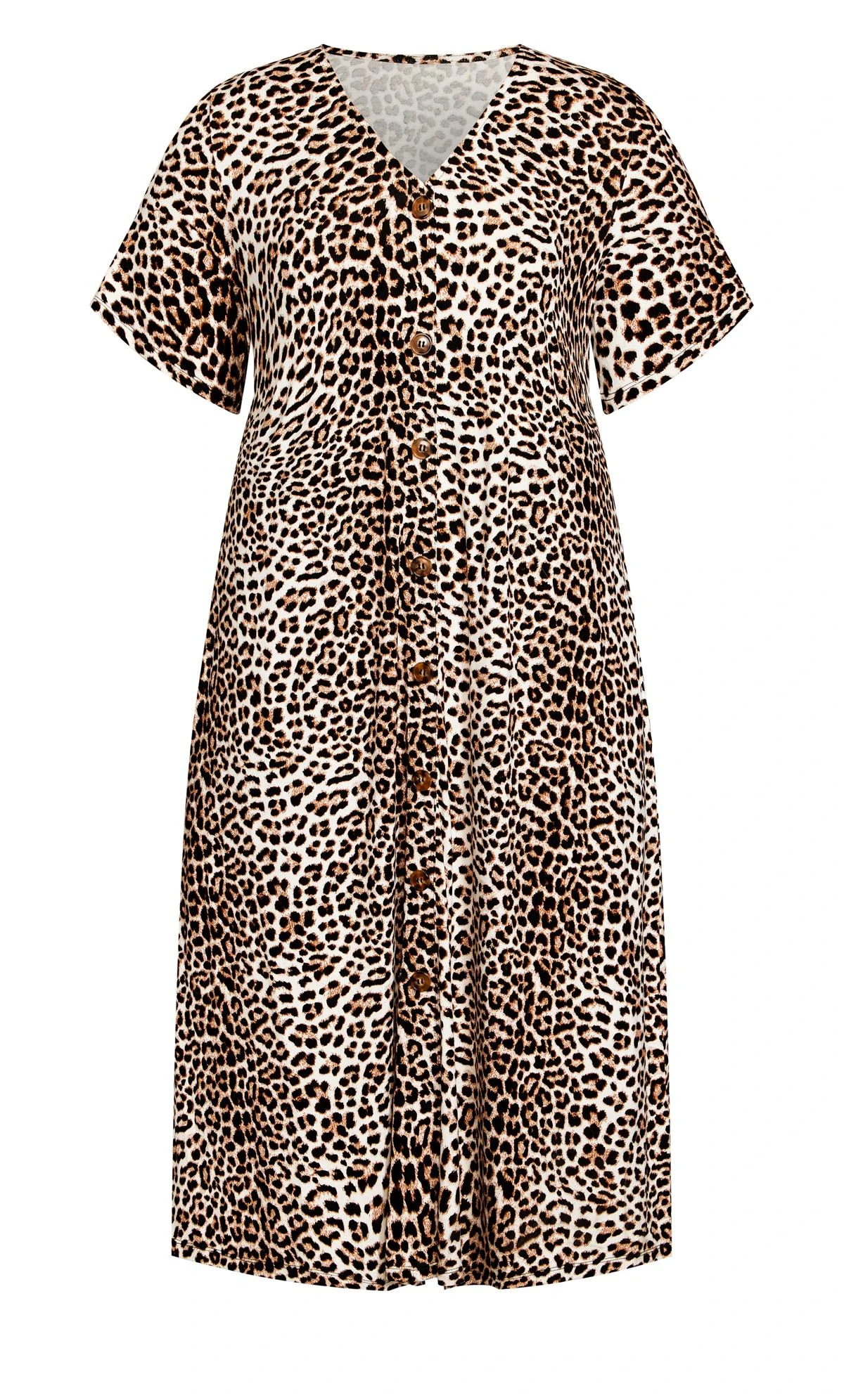 Avenue Brown Midi Button Print Dress - Image 3