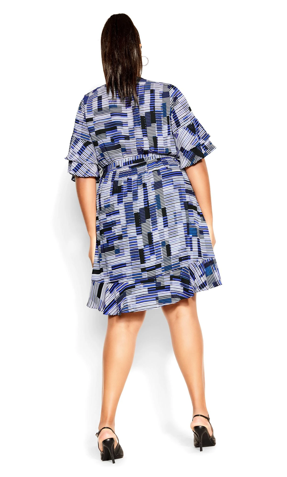 City Chic Blue Geometric Print Wrap Dress - Image 3