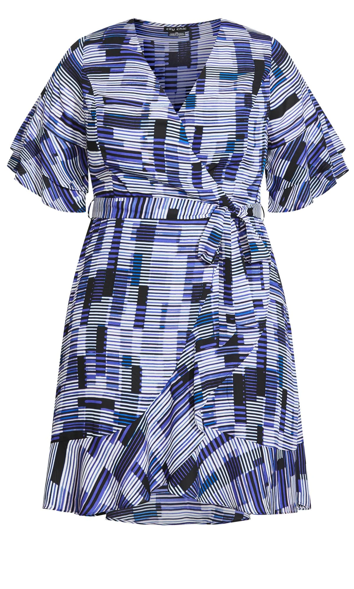 City Chic Blue Geometric Print Wrap Dress - Image 4