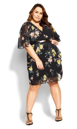 City Chic Black Floral Mini Wrap Dress