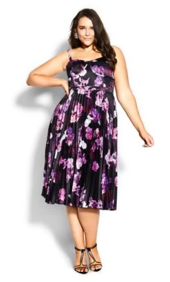 City Chic Black & Purple Satin Corset Midi Dress