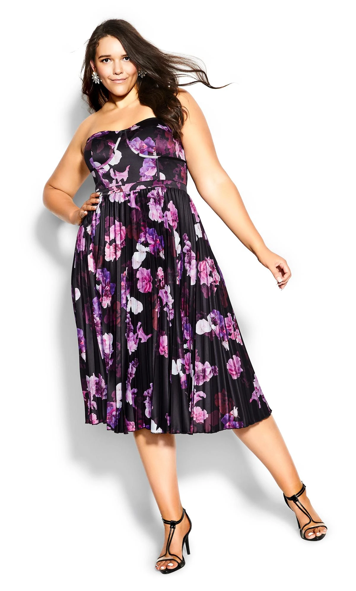 City Chic Black & Purple Satin Corset Midi Dress - Image 3