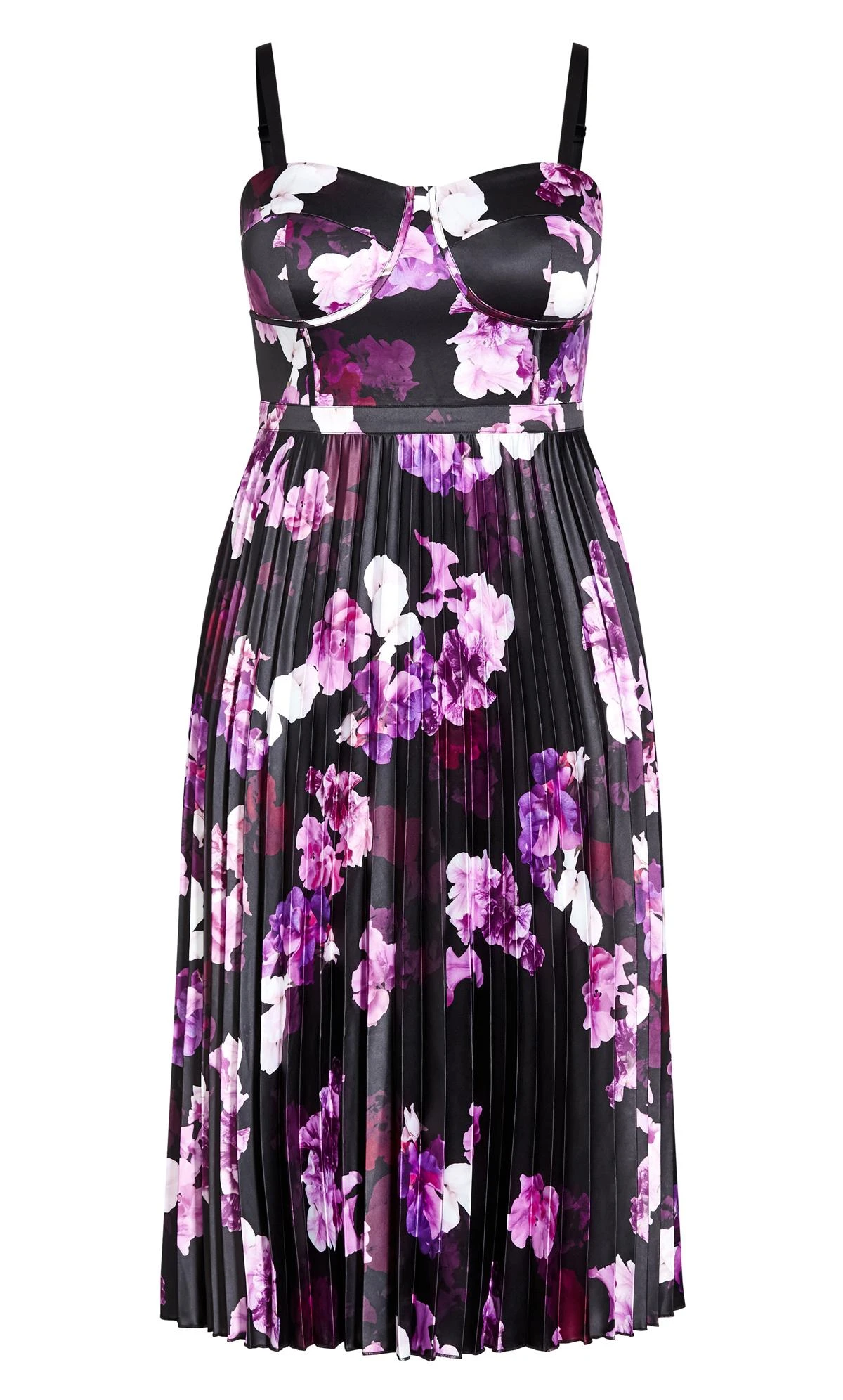 City Chic Black & Purple Satin Corset Midi Dress - Image 5