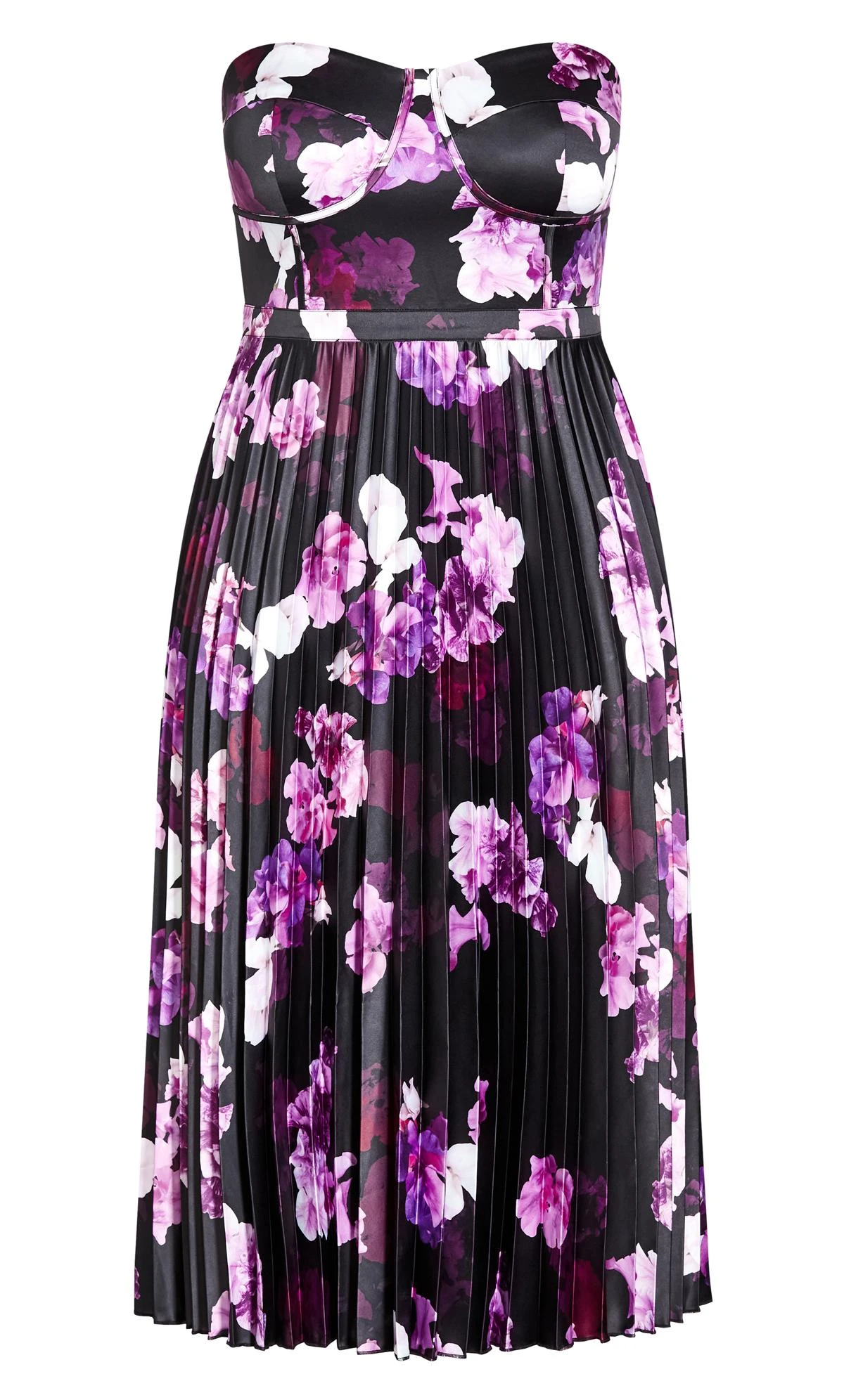 City Chic Black & Purple Satin Corset Midi Dress - Image 7