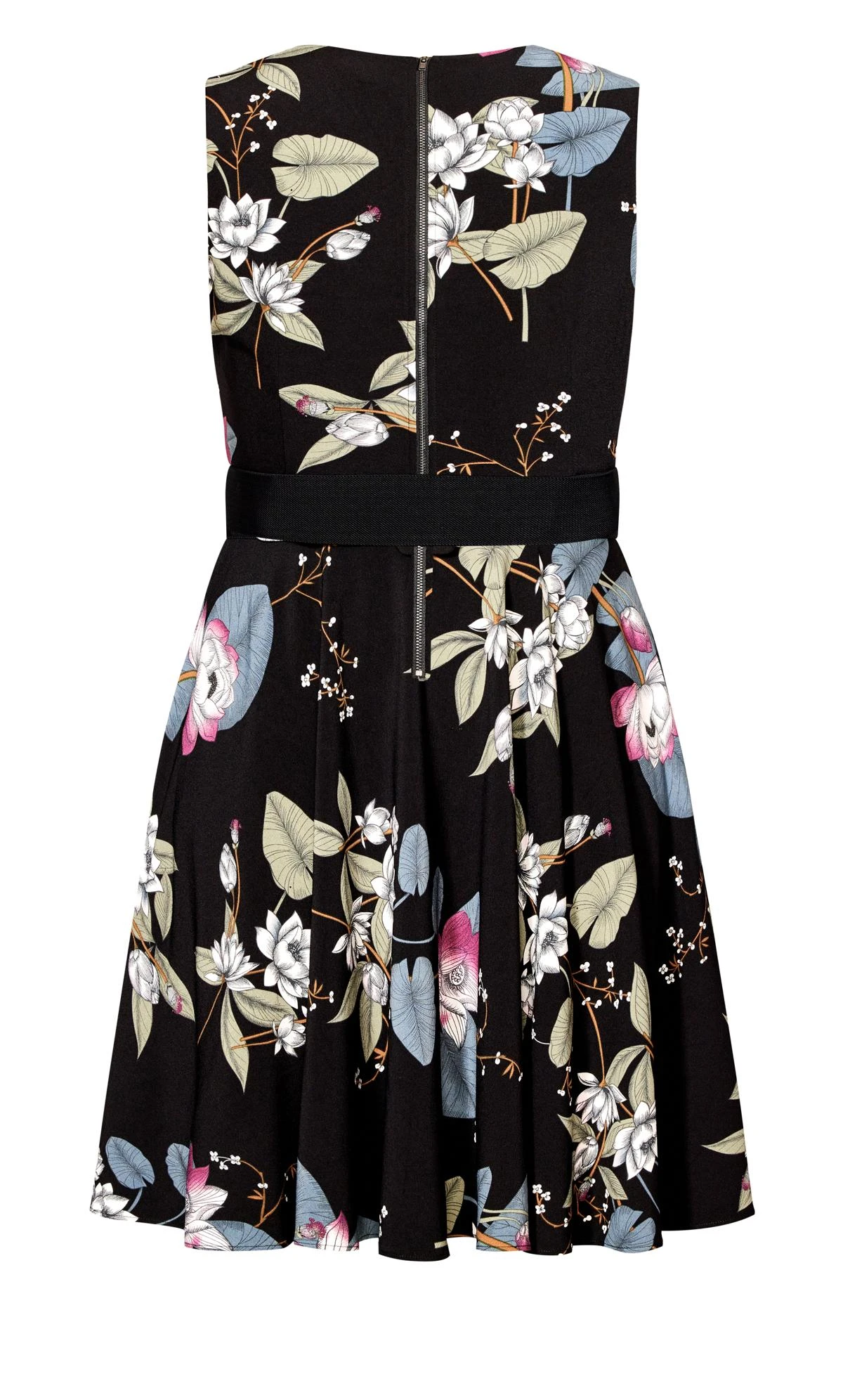 City Chic Black Floral Print Belted Midi Dress - Image 4