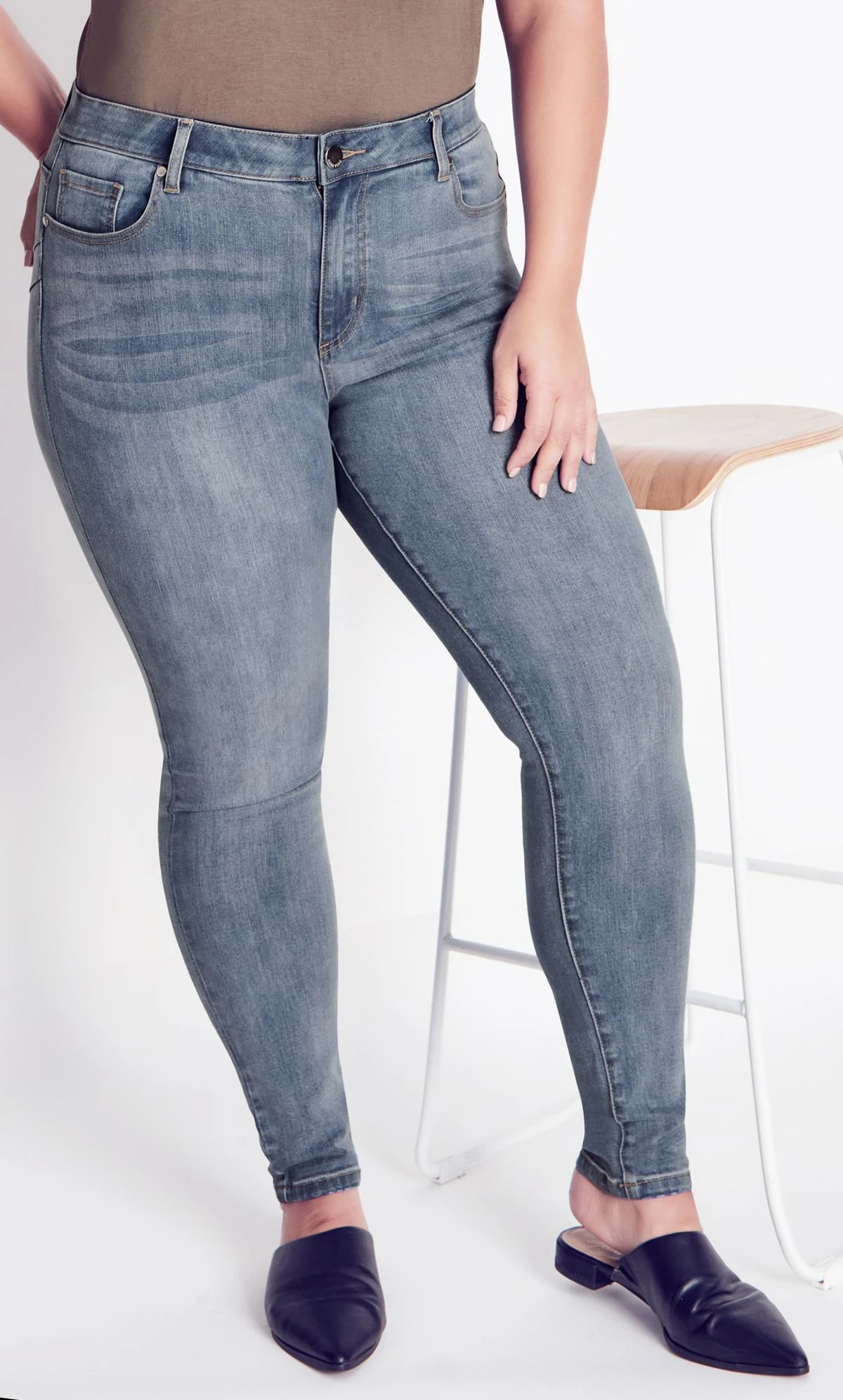 Avenue Light Blue Stretch Skinny Jeans - Image 3