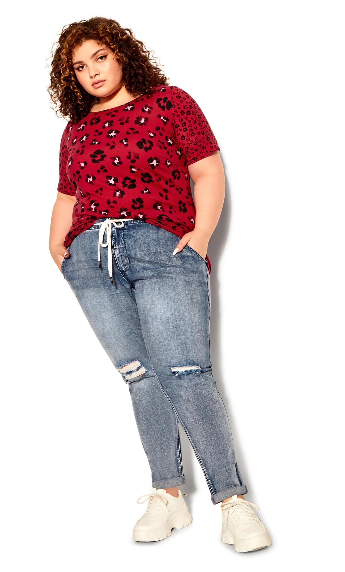 Avenue Blue Washed Distressed Drawstring Jeans