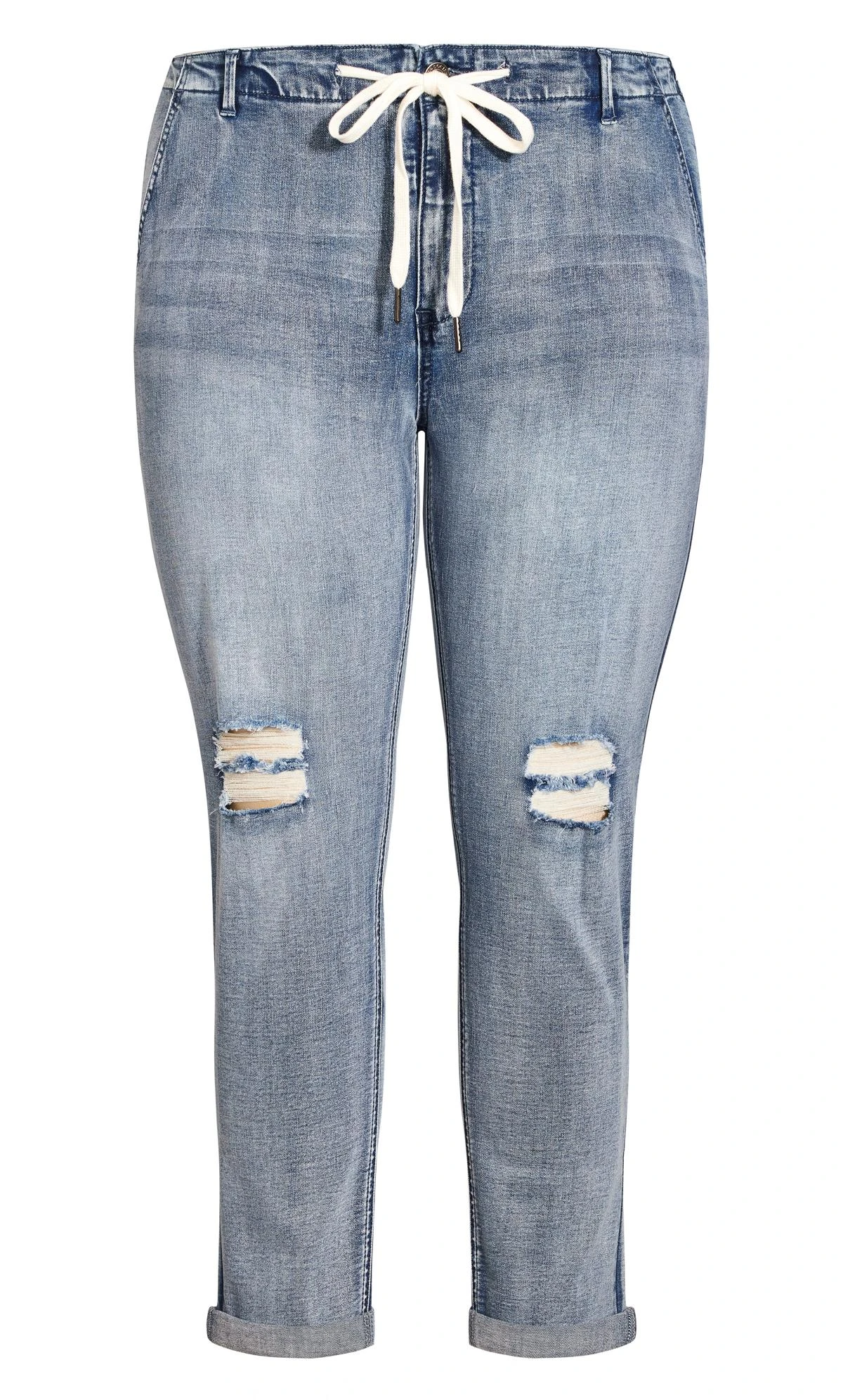 Avenue Blue Washed Distressed Drawstring Jeans - Image 6