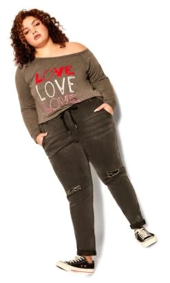 Avenue Black Washed Distressed Drawstring Jeans