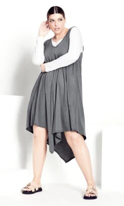 Avenue Isolde Roth Grey Plain Double Layer Dress