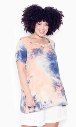 Avenue Pink & Blue Tie-Dye Top