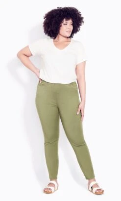 Avenue Evans Green Skinny Pull On Trouser