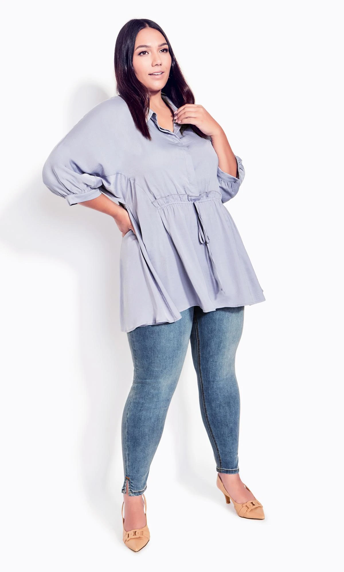 Avenue Light Blue Wash Split Hem Skinny Jeans