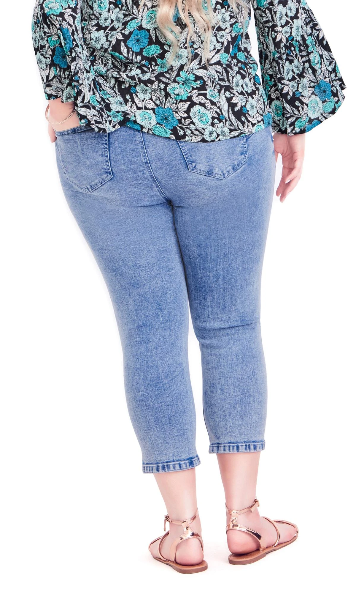 Avenue Blue Mid Wash Ripped Cropped Jeans - Image 6