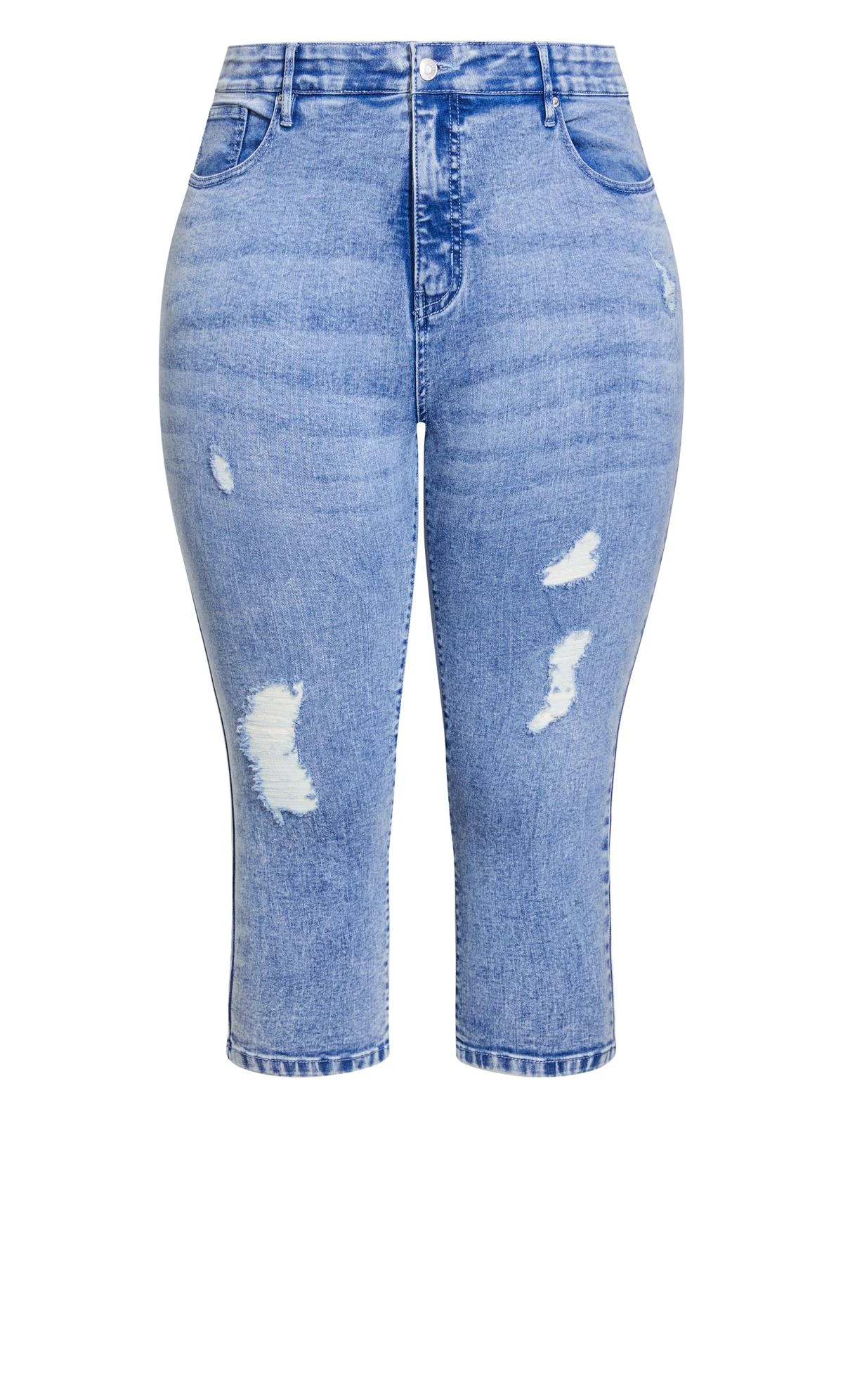 Avenue Blue Mid Wash Ripped Cropped Jeans - Image 7