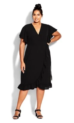 Avenue Loralette Black It's A Wrap Plain Dress
