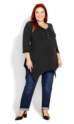 Avenue Evans Black Hanky Hem Henley T-Shirt