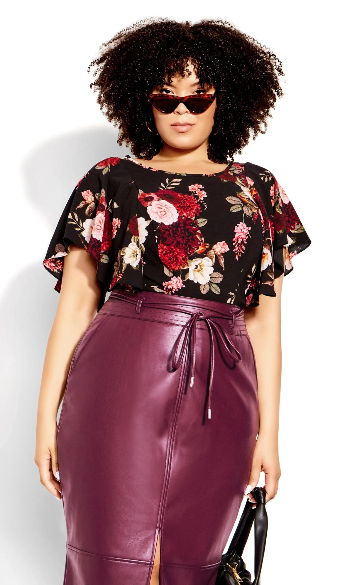 City Chic Purple Faux Leather Midi Skirt - Image 2