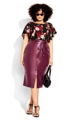 City Chic Purple Faux Leather Midi Skirt