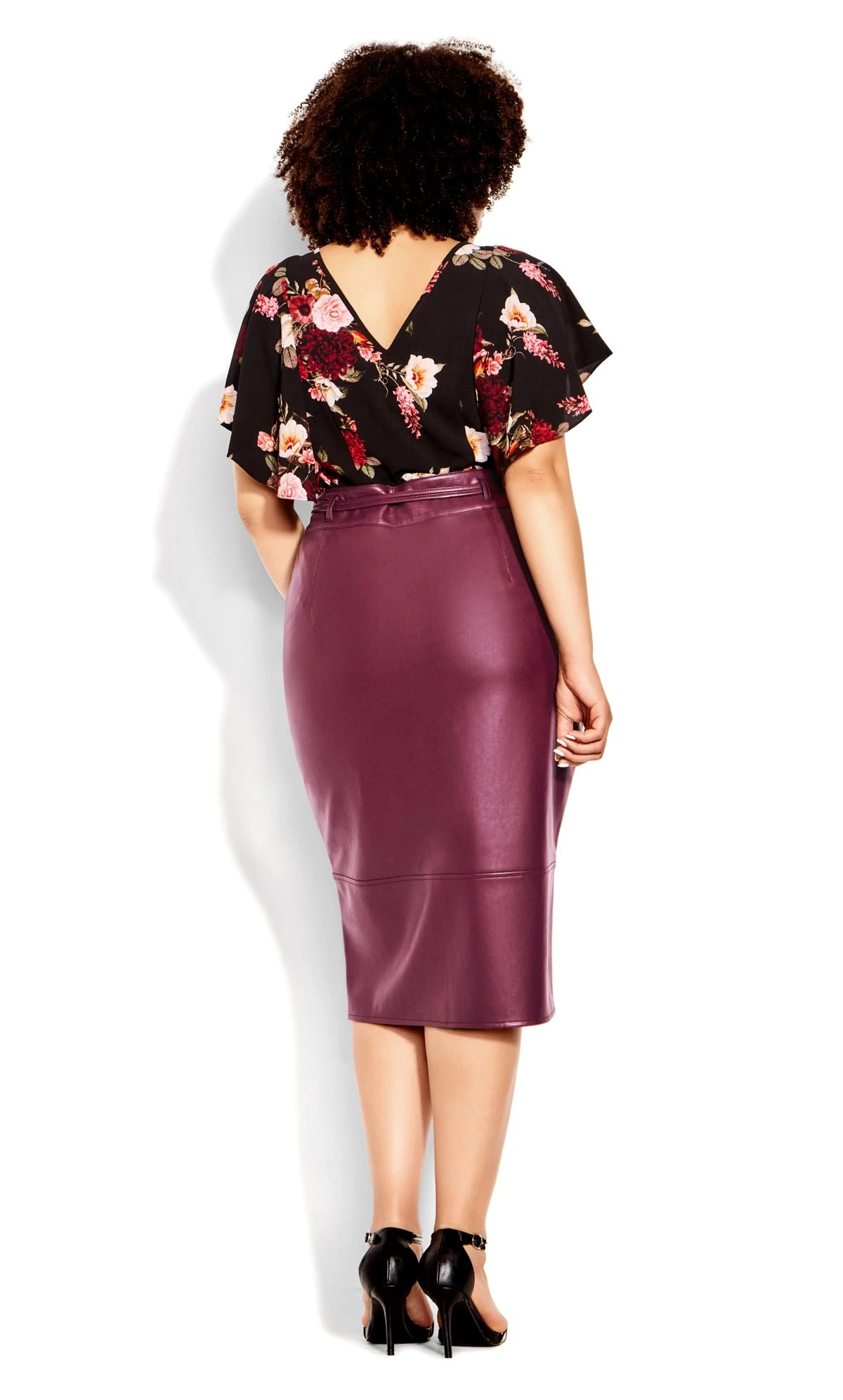 City Chic Purple Faux Leather Midi Skirt - Image 4