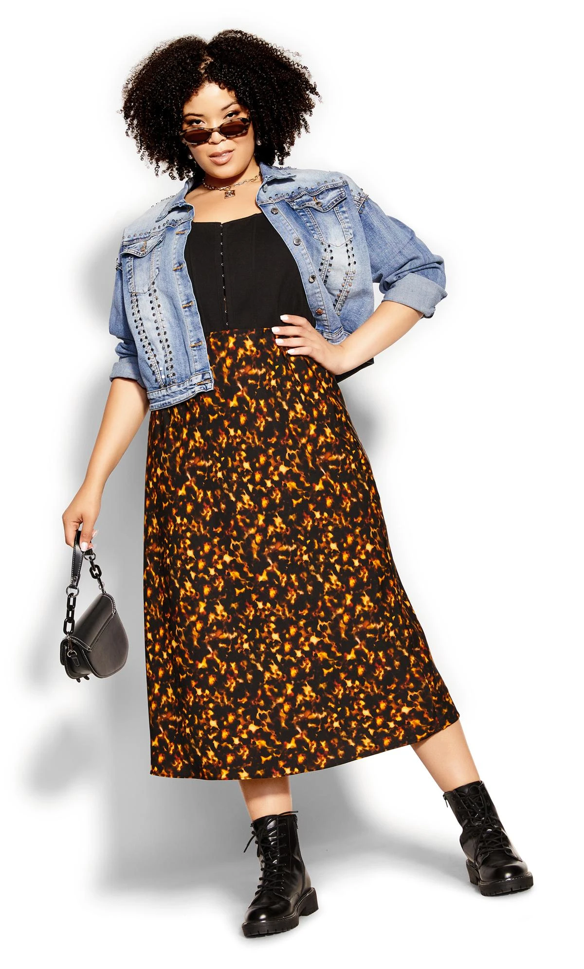 City Chic Tortoise Shell Print Midi Skirt