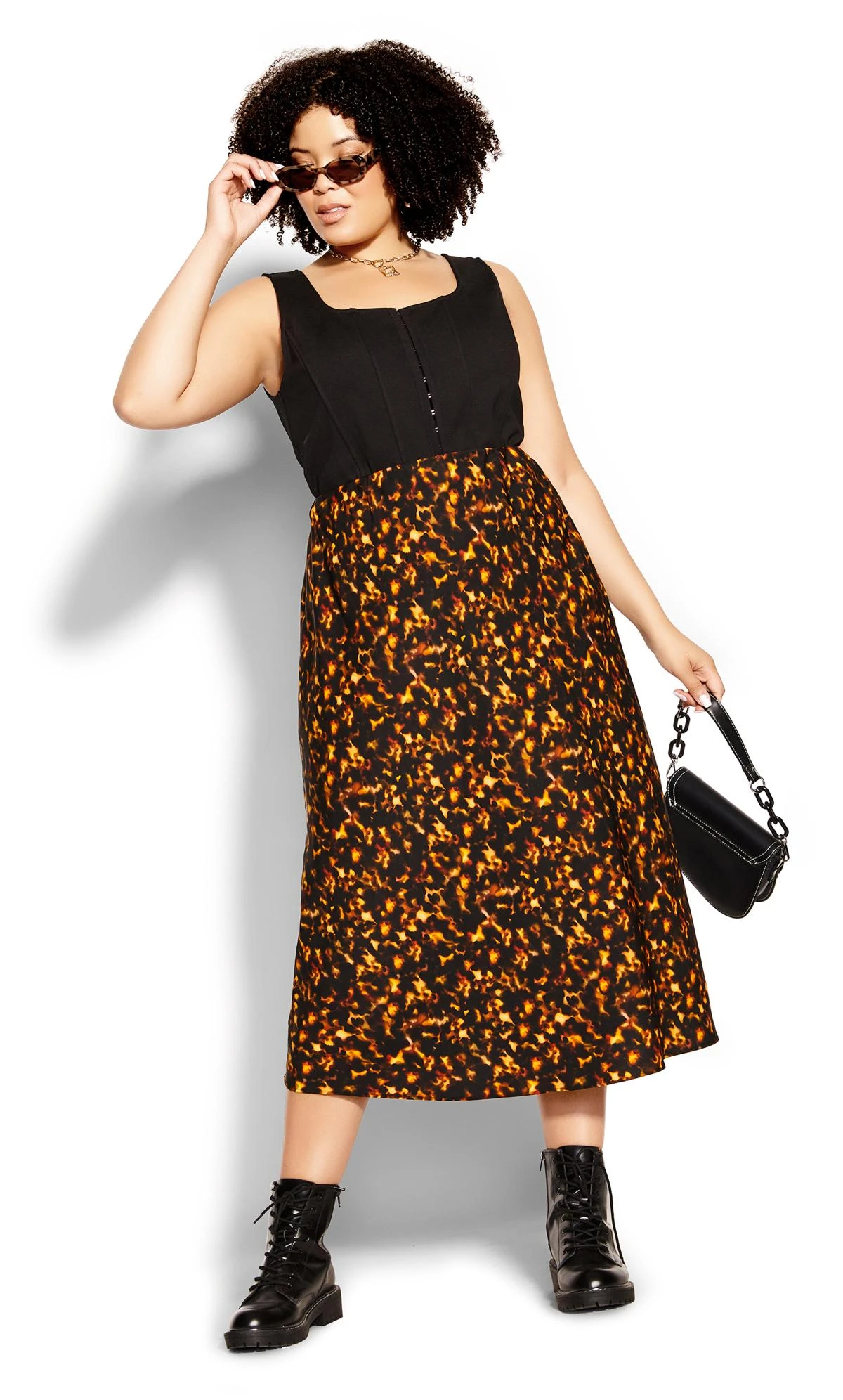 City Chic Tortoise Shell Print Midi Skirt - Image 2